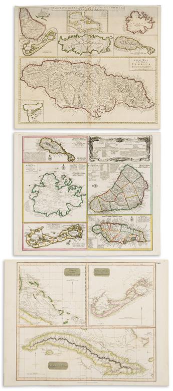 (BERMUDA -- CARIBBEAN ISLANDS.) Group of 7 seventeenth-to-nineteenth-century engraved maps.